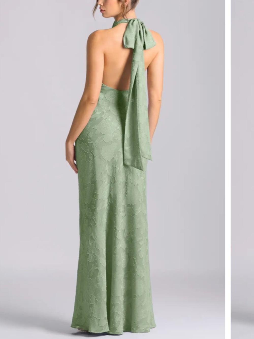 Azazie Sage Green Backless Halter Lace Gown
